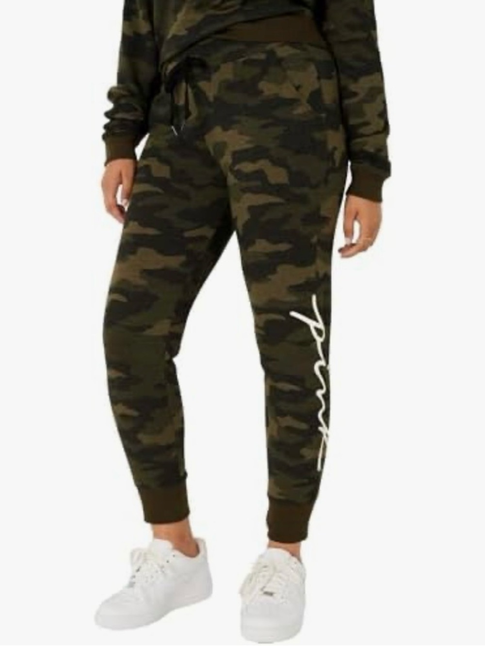PINK Victoria's Secret Logo Green and Gray Camo Fleece Lounge Joggers